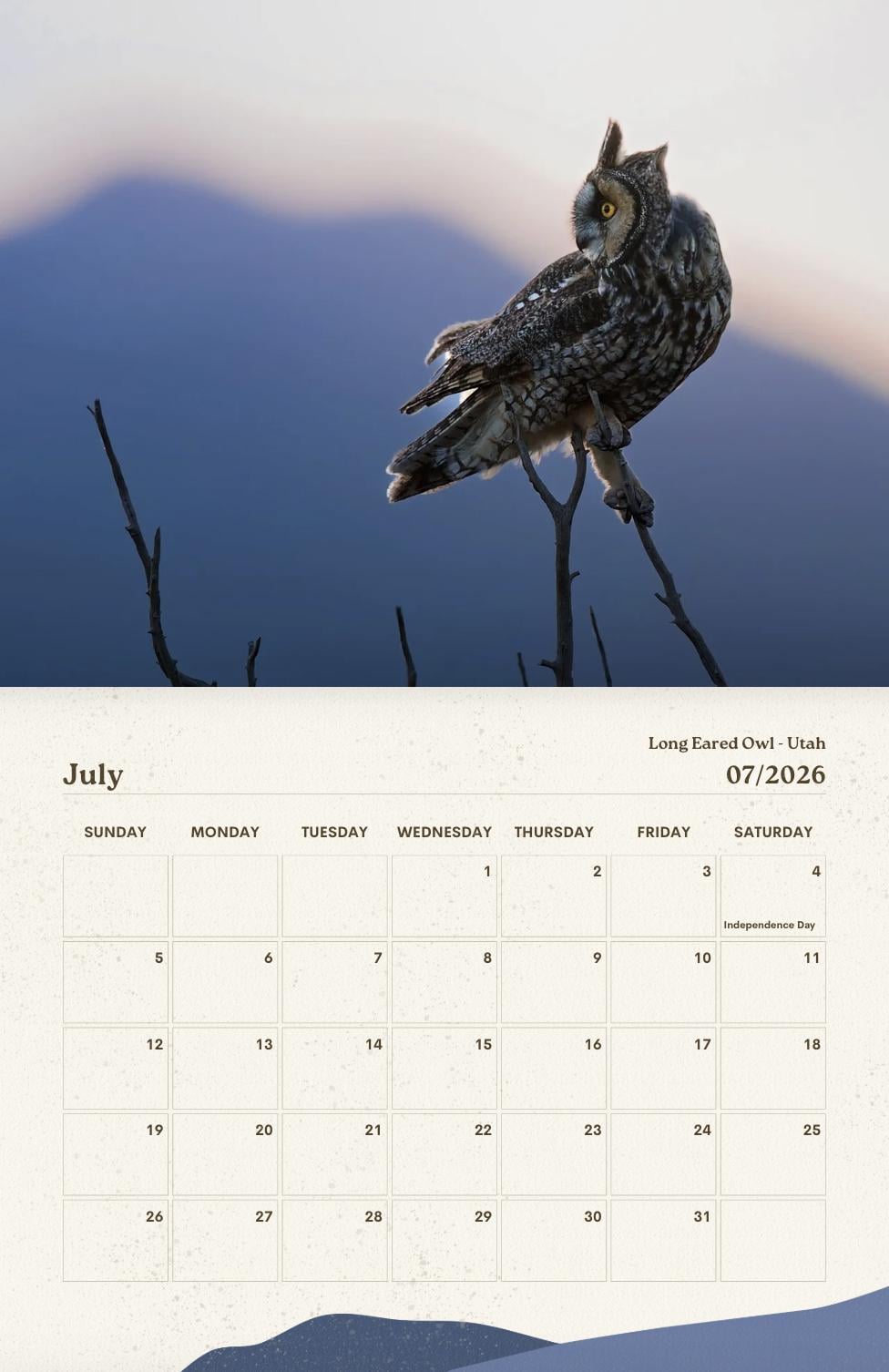 Owls of the American West 2026 Calendar